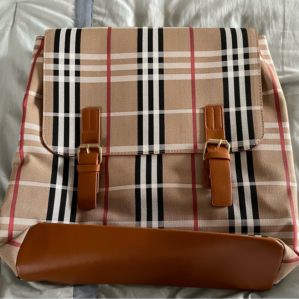 Plaid Backpack with Buckle Accents